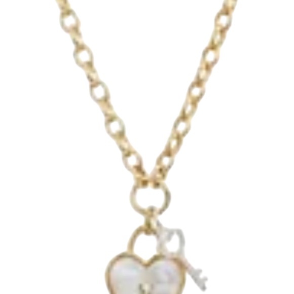 NWT Cubic Zirconia key & Genuine Mother Of pearl Inlay Stone Necklace Gold Tone. - Picture 4 of 7